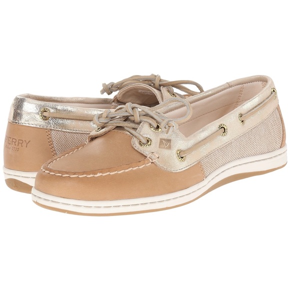 NEW Sperry Firefish Metallic Linen Gold Boat Shoes - Picture 3 of 6